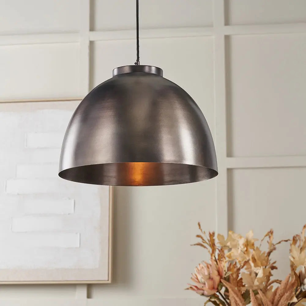Harlem Antique Bronze Domed Metal Pendant   Nicholas John Interiors