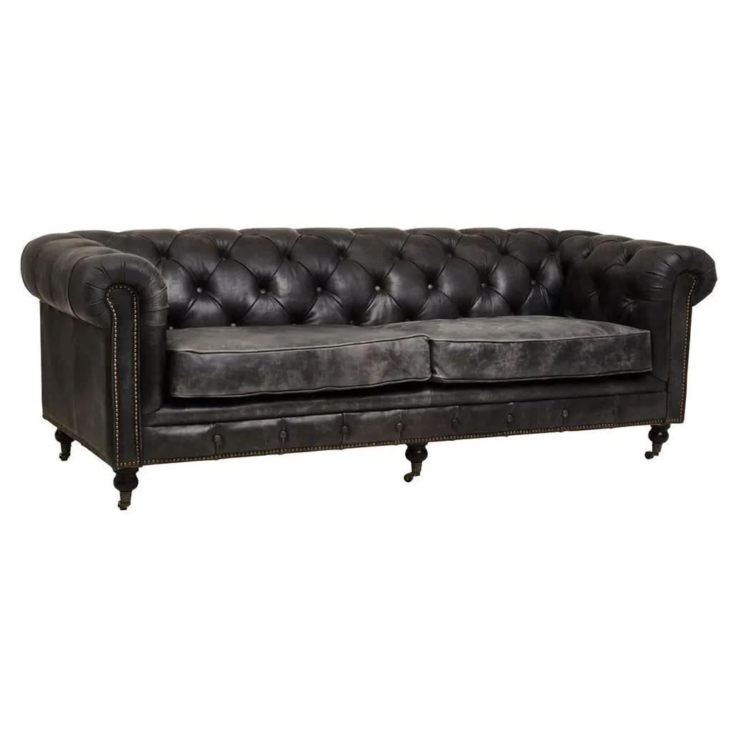 Haxton Ebony Leather Sofa   Nicholas John Interiors