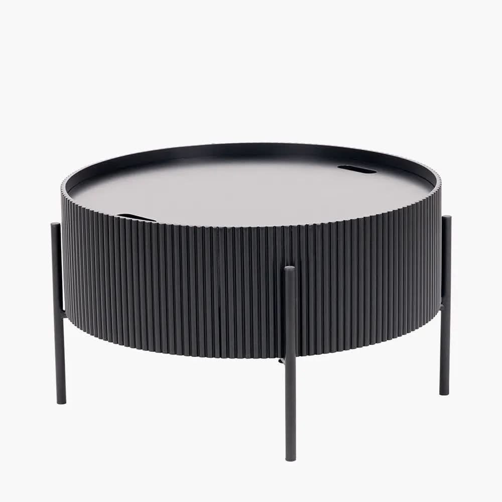 Henderson Black Wood and Black Metal Storage Coffee Table   Nicholas John Interiors