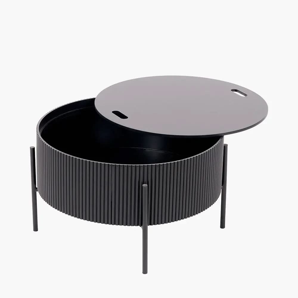 Henderson Black Wood and Black Metal Storage Coffee Table   Nicholas John Interiors