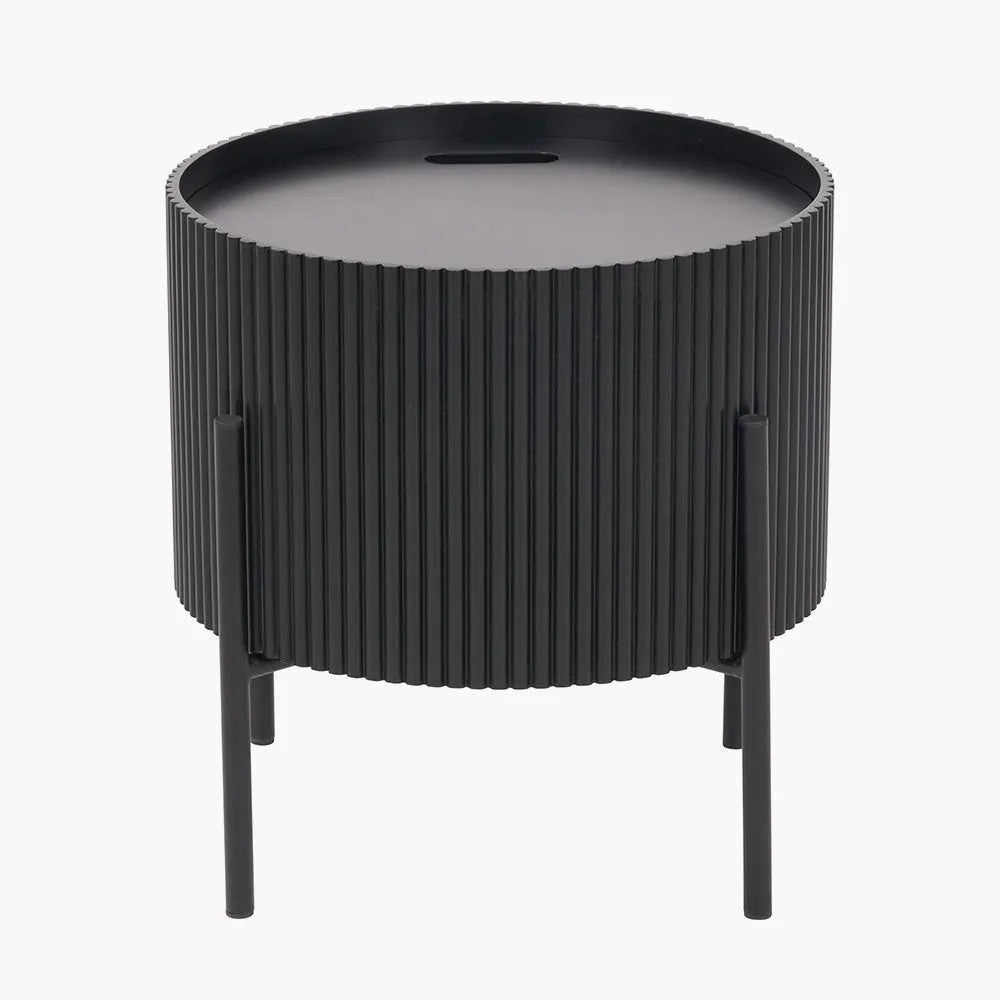 Henderson Black Wood and Black Metal Storage Side Table   Nicholas John Interiors