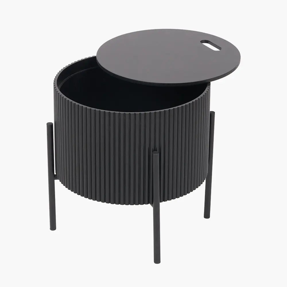 Henderson Black Wood and Black Metal Storage Side Table   Nicholas John Interiors