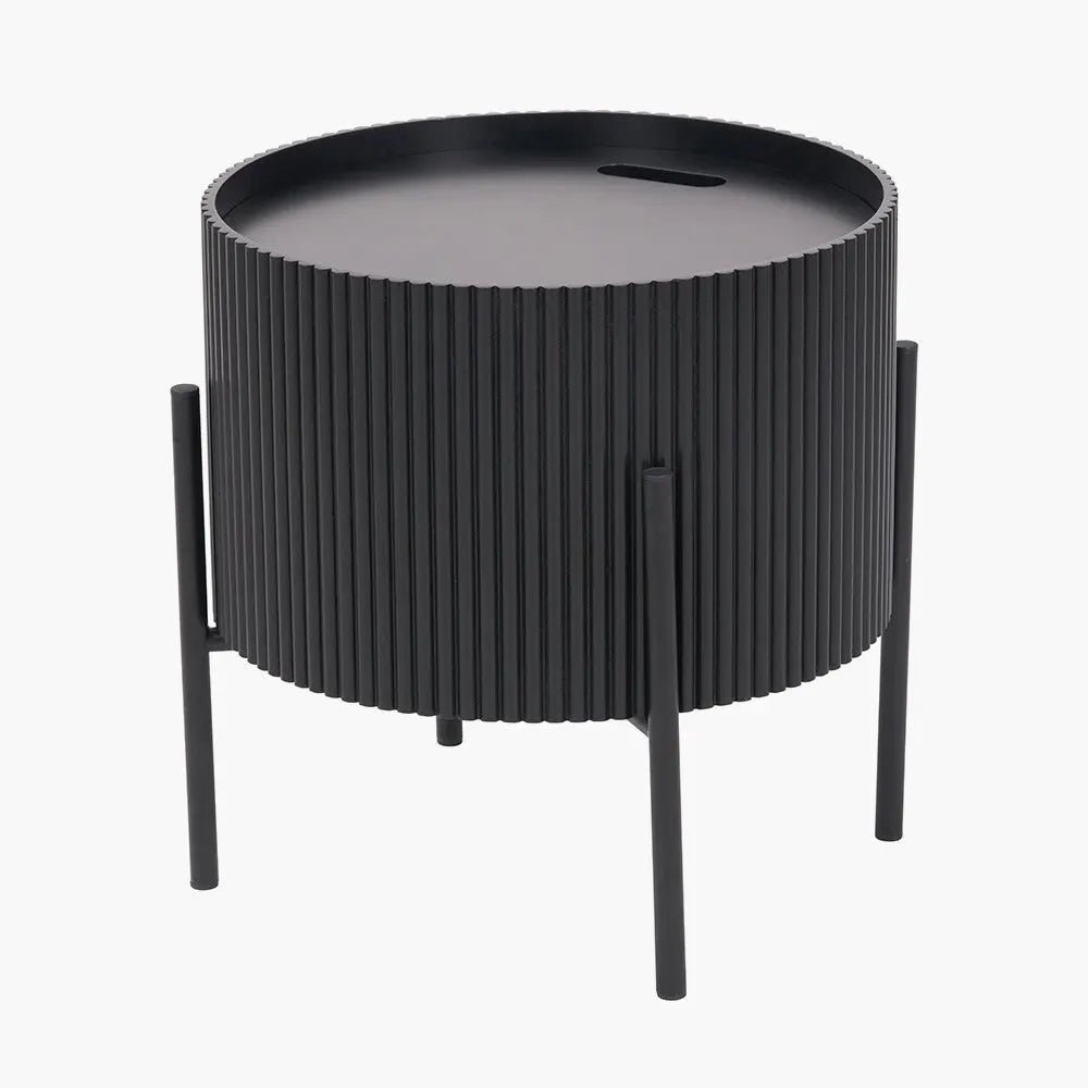 Henderson Black Wood and Black Metal Storage Side Table   Nicholas John Interiors