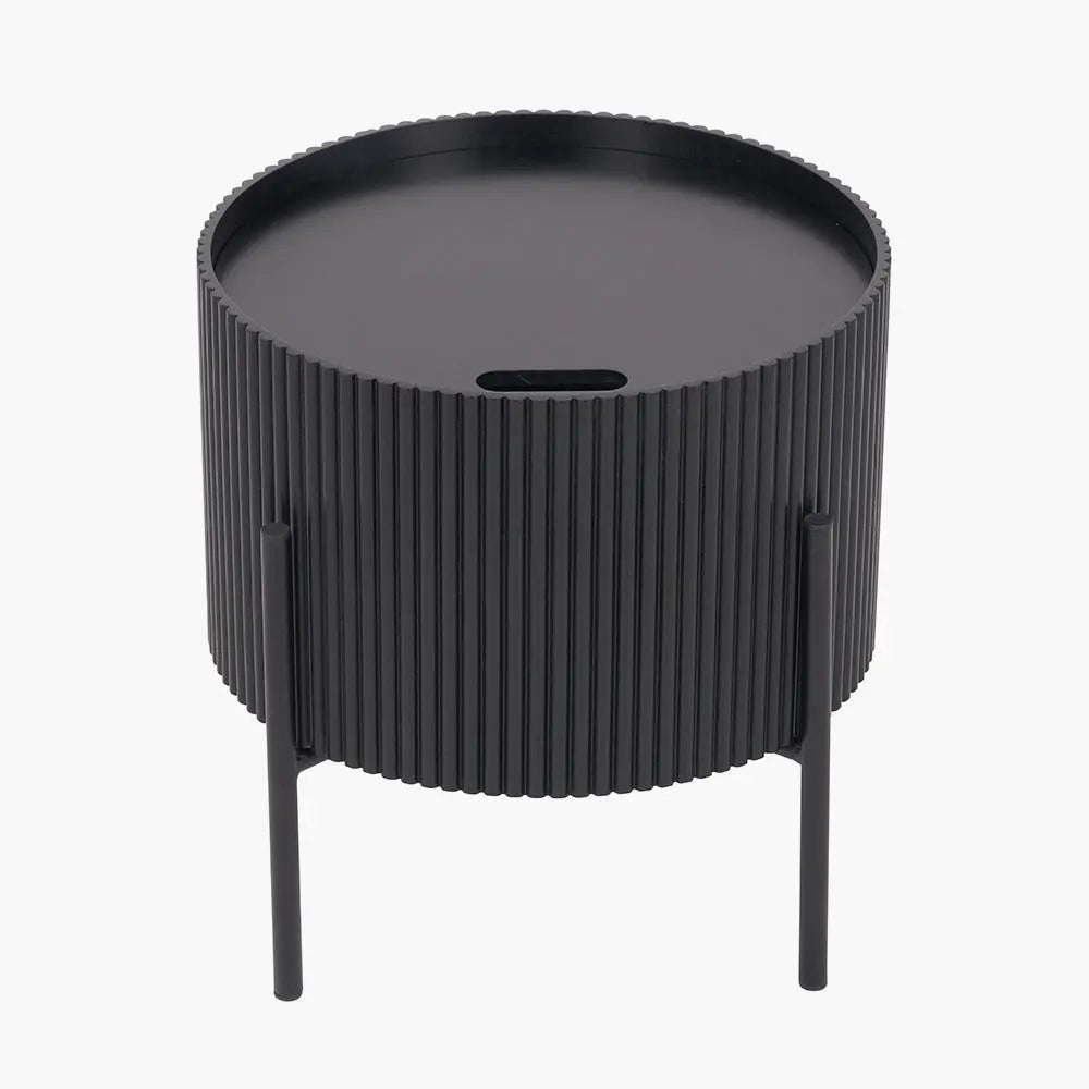 Henderson Black Wood and Black Metal Storage Side Table   Nicholas John Interiors
