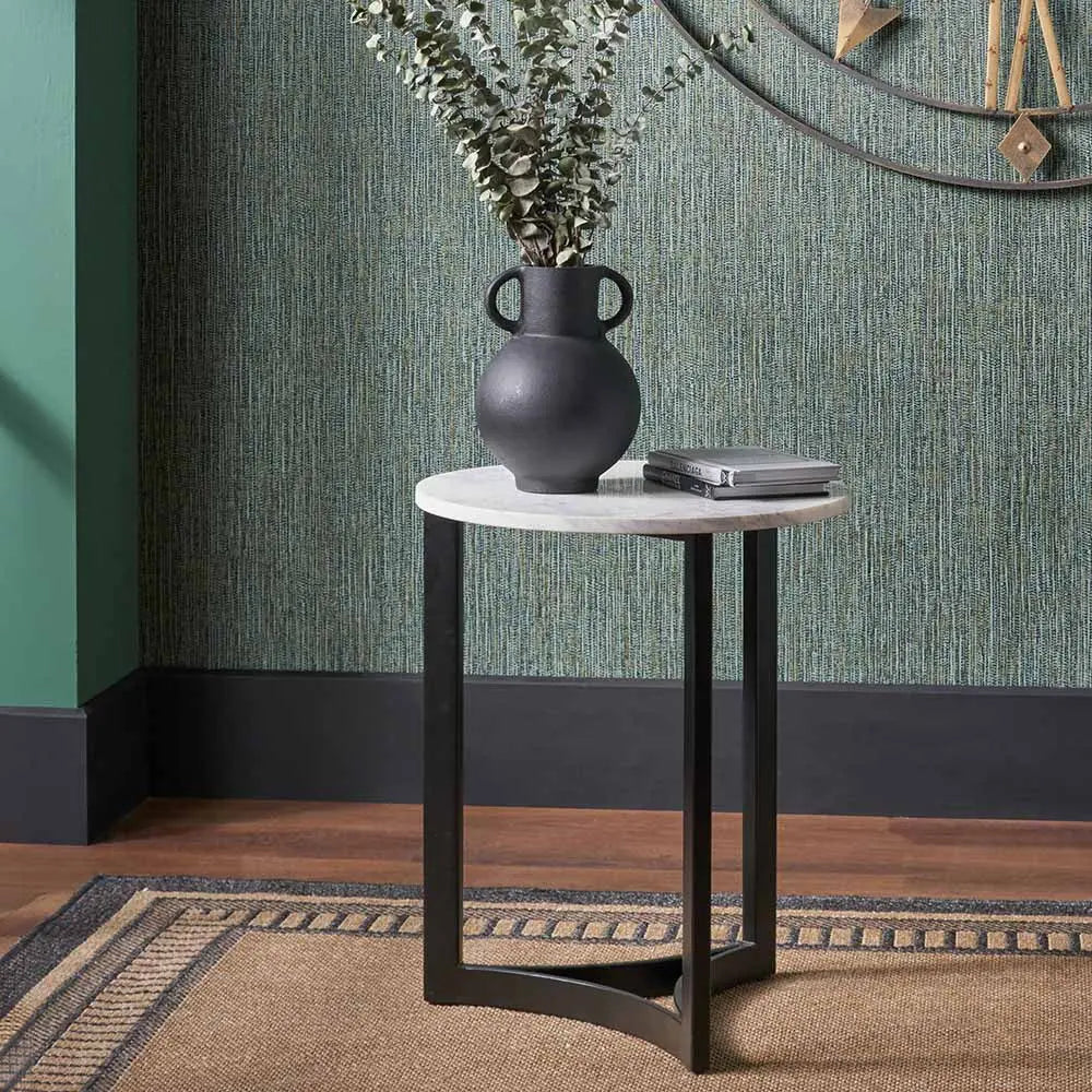 Hendrick White Marble and Black Metal Side Table  Nicholas John Interiors