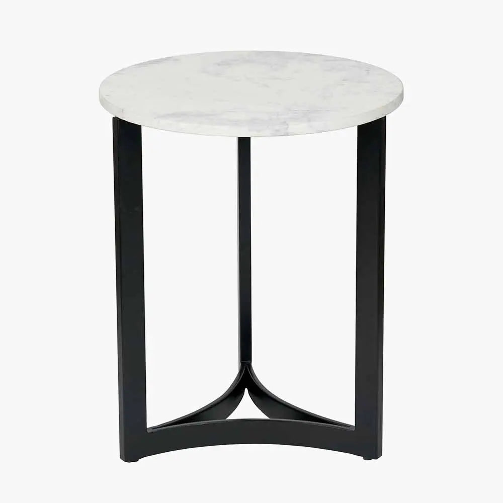Hendrick White Marble and Black Metal Side Table  Nicholas John Interiors