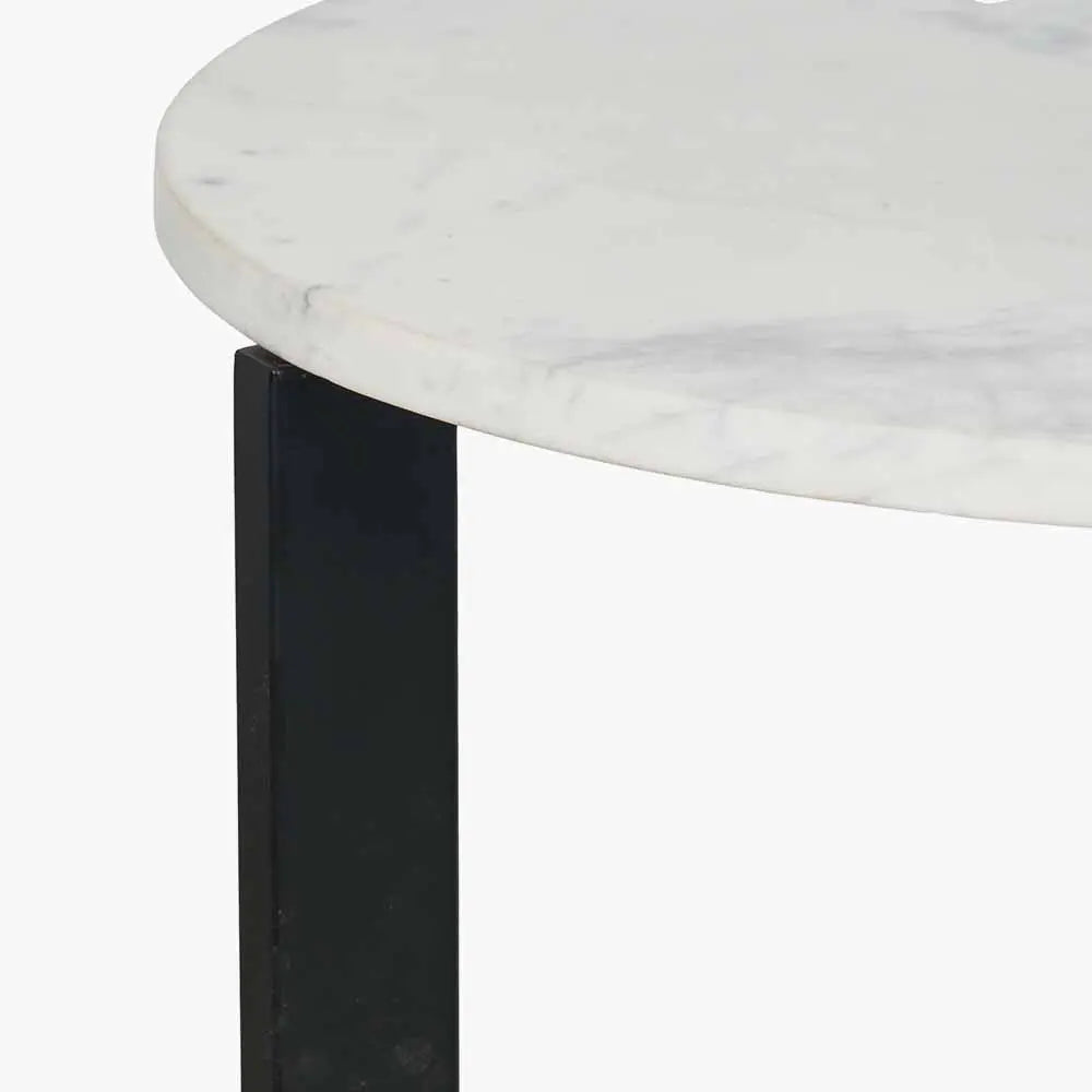 Hendrick White Marble and Black Metal Side Table  Nicholas John Interiors