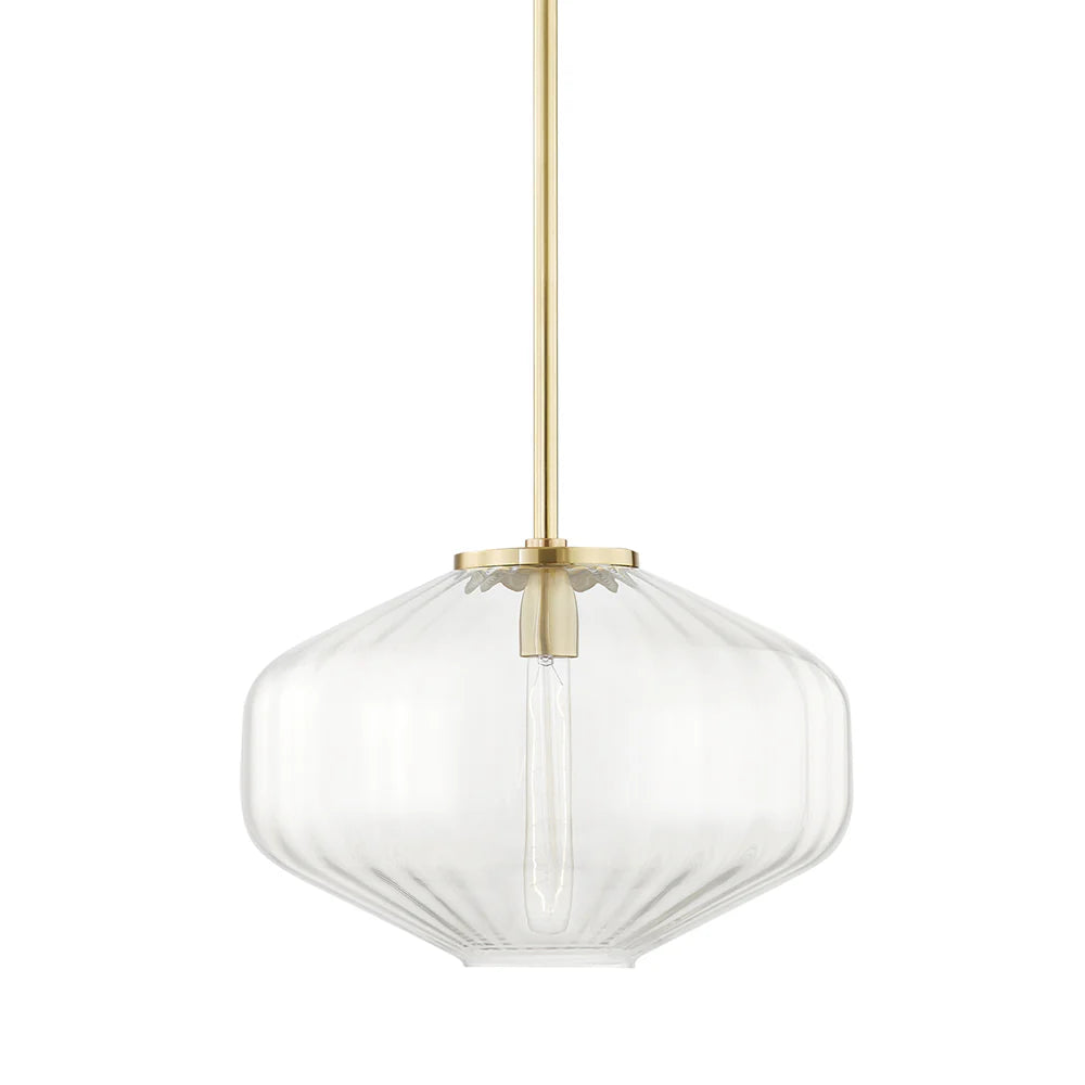 Hudson Valley Bennett Pendant Light in Aged Brass with Ribbed Glass - CLEARANCE - BRAND NEW BOXED