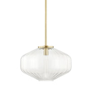 Hudson Valley Bennett Pendant Light in Aged Brass with Ribbed Glass - CLEARANCE - BRAND NEW BOXED   Nicholas John Interiors