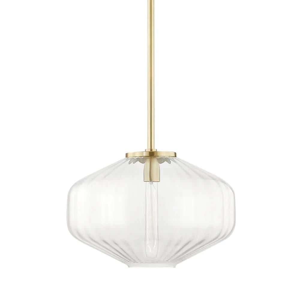 Hudson Valley Bennett Pendant Light in Aged Brass with Ribbed Glass - CLEARANCE - BRAND NEW BOXED   Nicholas John Interiors