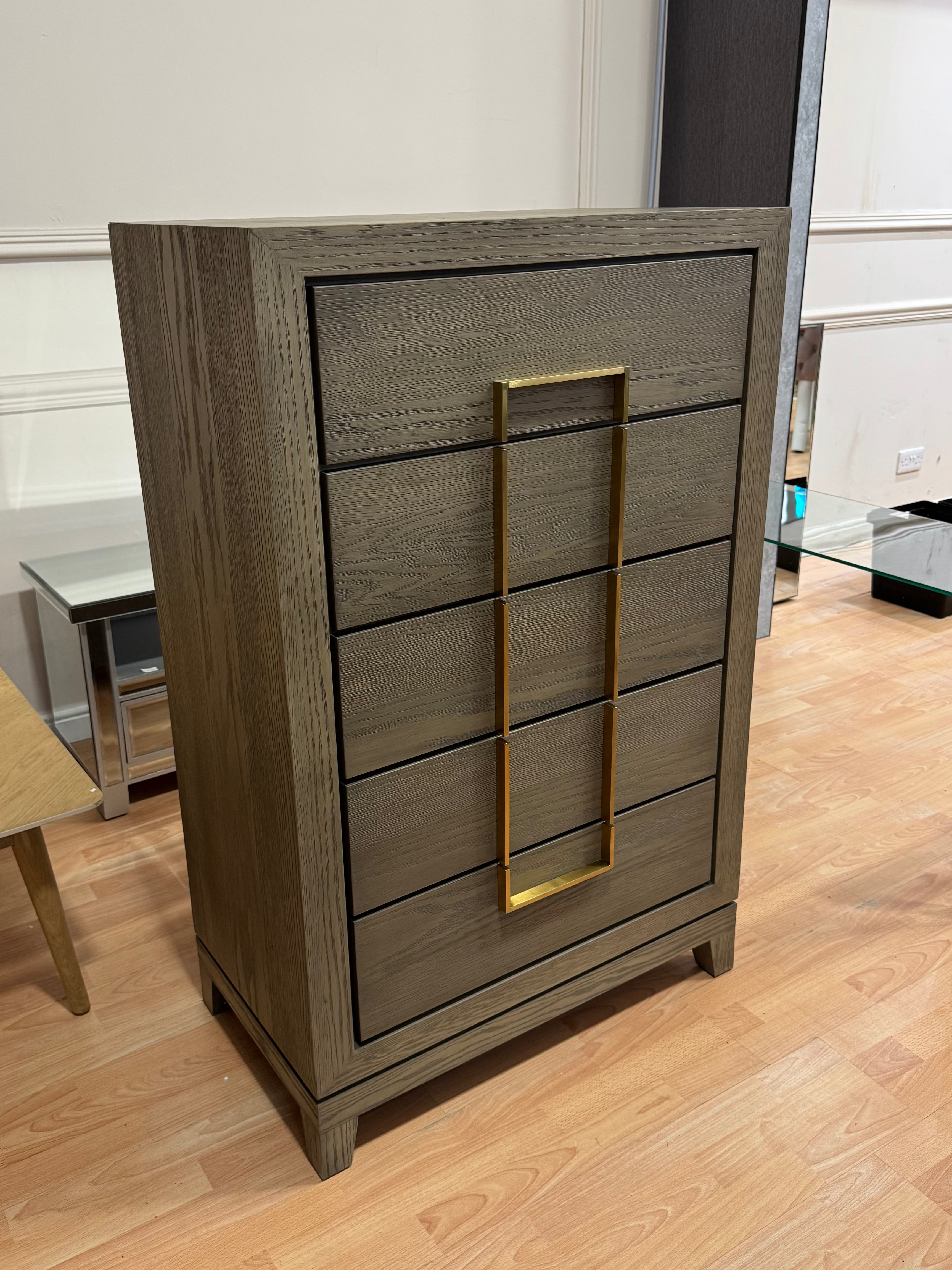Berkeley Designs Lucca 5 Drawer Tall Chest of Drawers in Grey Oak Veneer - OUTLET