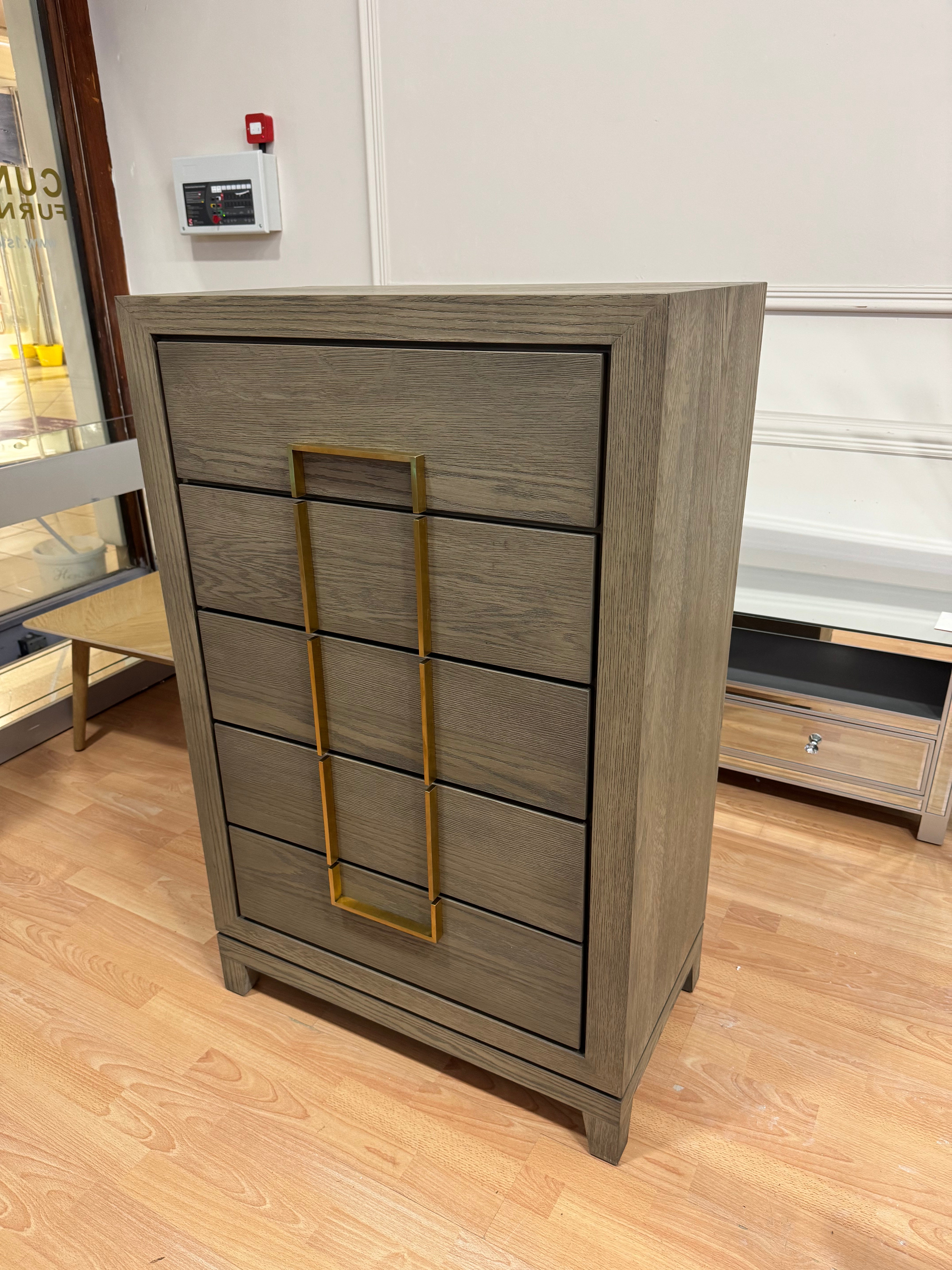 Berkeley Designs Lucca 5 Drawer Tall Chest of Drawers in Grey Oak Veneer - OUTLET