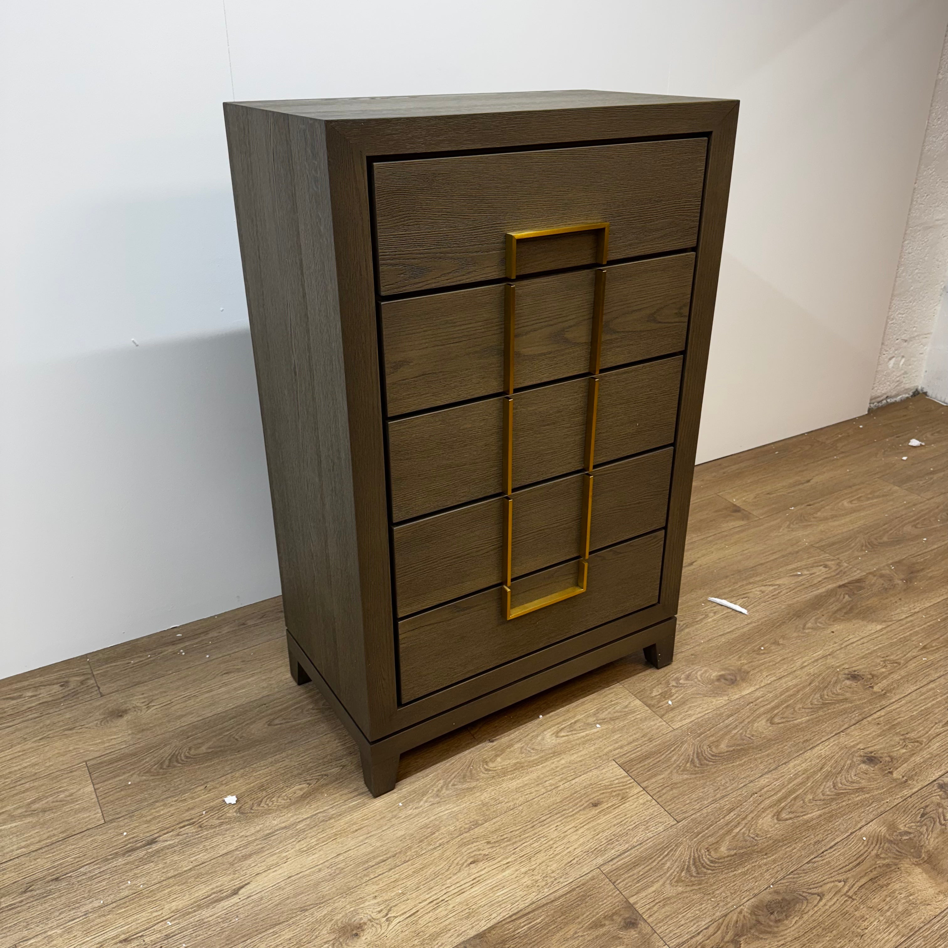Berkeley Designs Lucca 5 Drawer Tall Chest of Drawers in Grey Oak Veneer - OUTLET