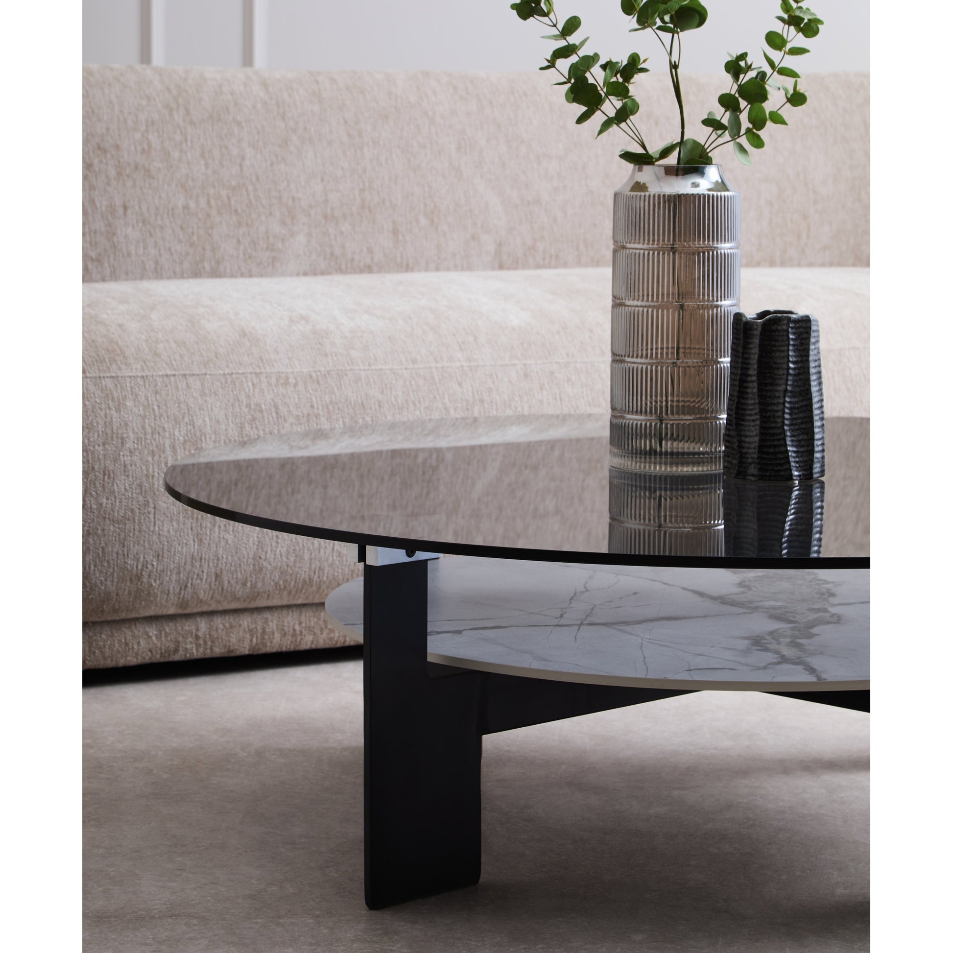 Impero Round Grey Glass And Ceramic Large Coffee Table  Nicholas John Interiors