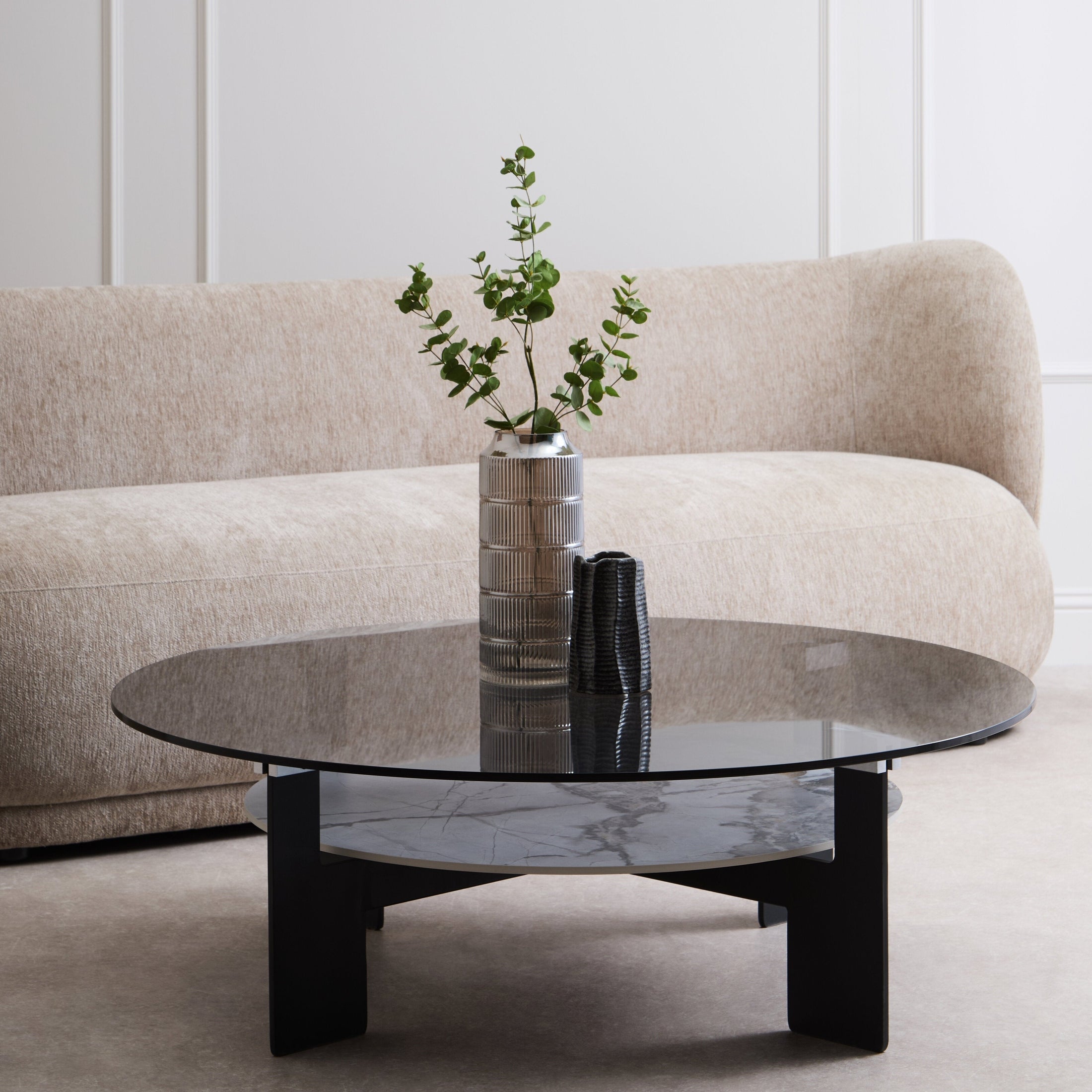 Impero Round Grey Glass And Ceramic Large Coffee Table  Nicholas John Interiors