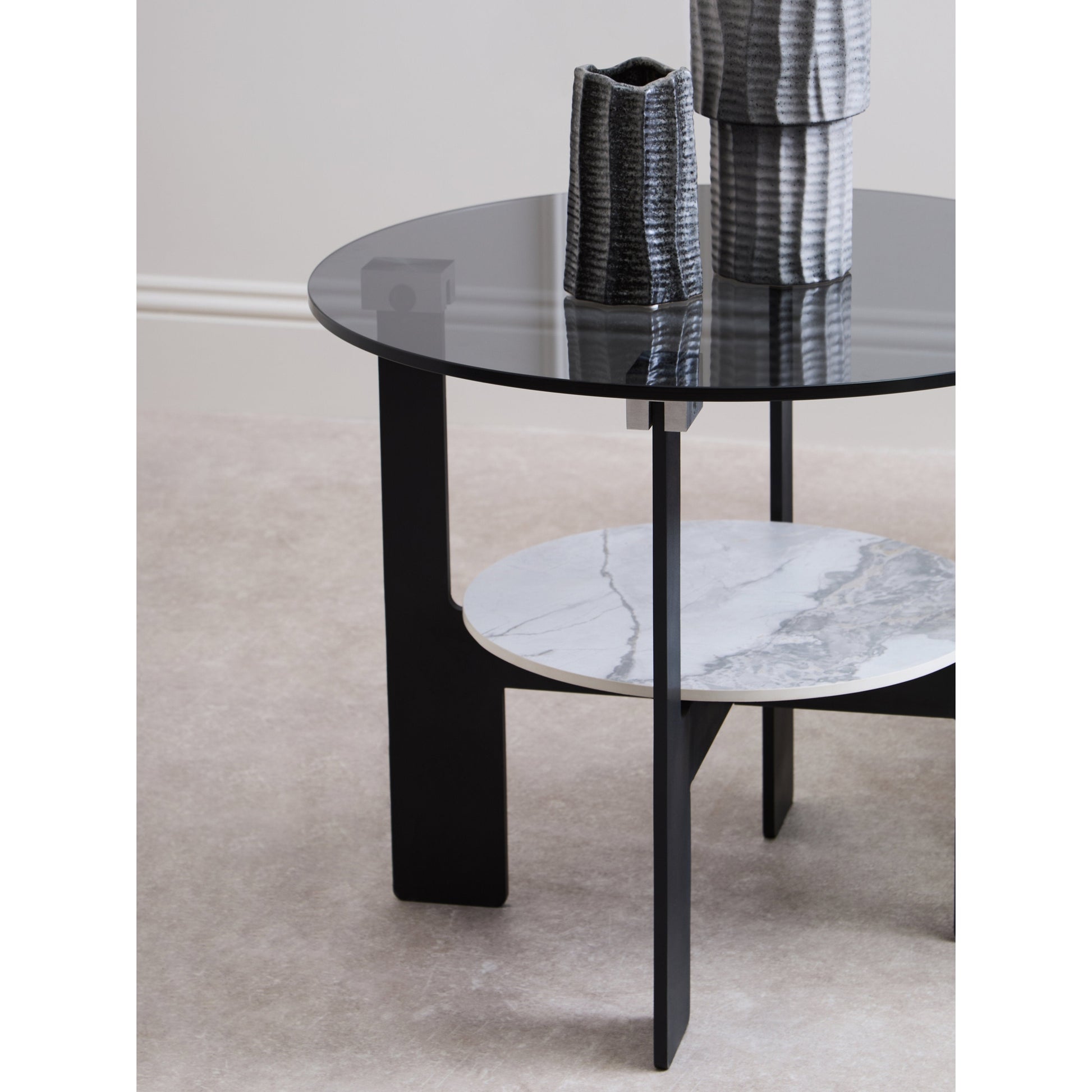 Impero Round Grey Glass And Ceramic Small Coffee Table  Nicholas John Interiors