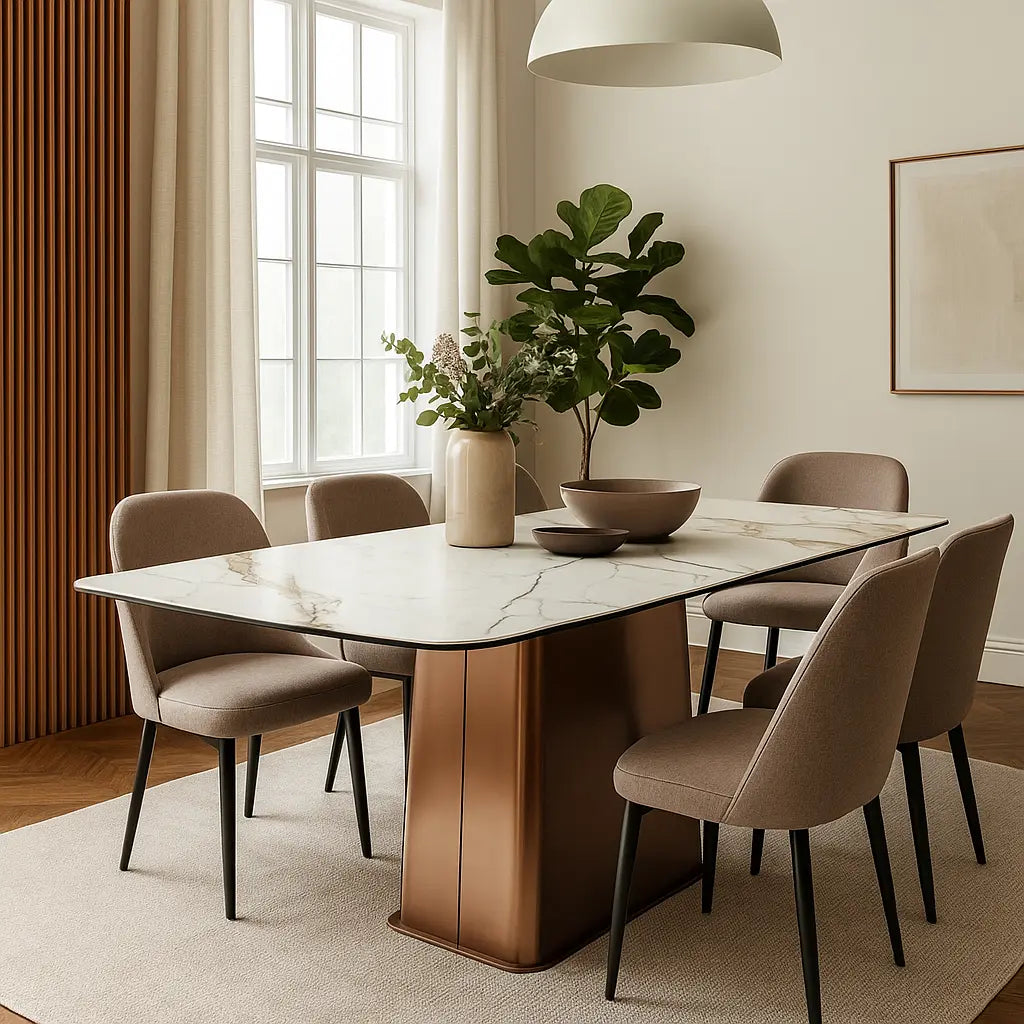 Impero White Ceramic Marble Effect Rectangular Dining Table  Nicholas John Interiors