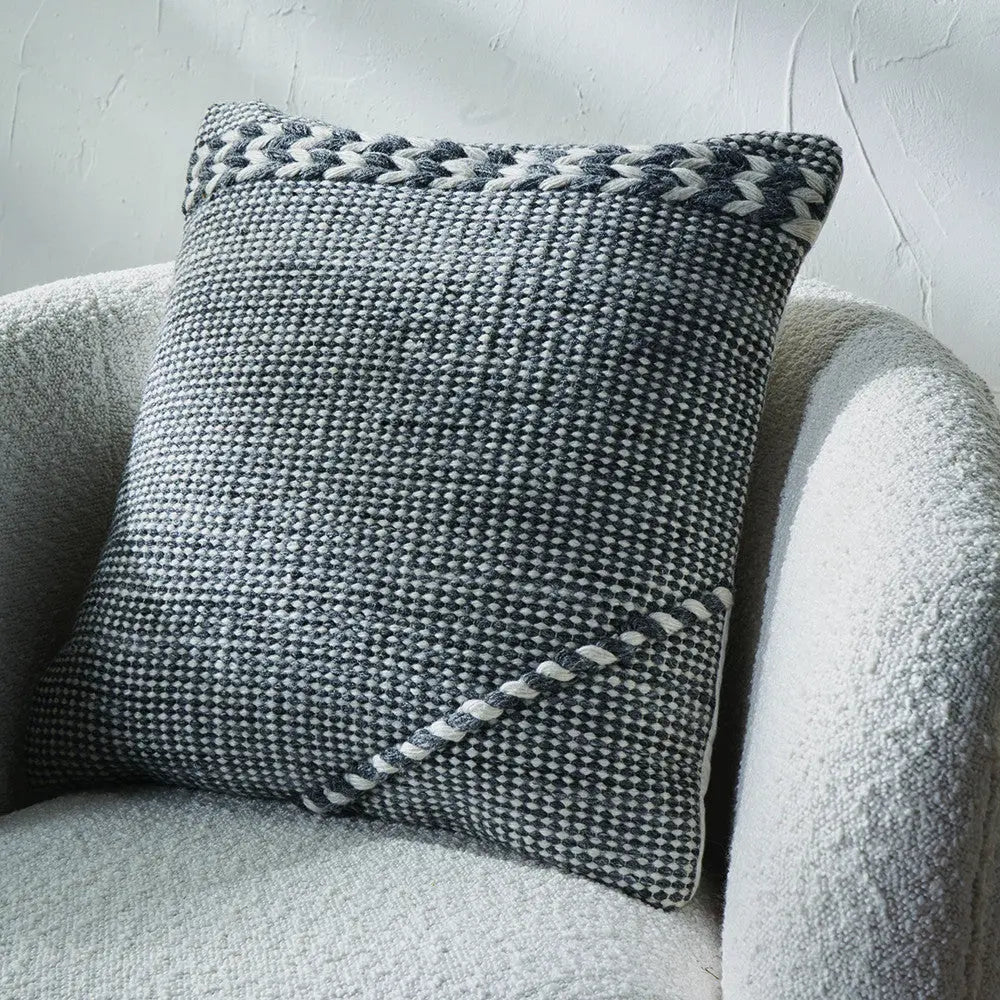 Indoor Outdoor Plaited Stripe Scatter Cushion in Grey & White  Nicholas John Interiors