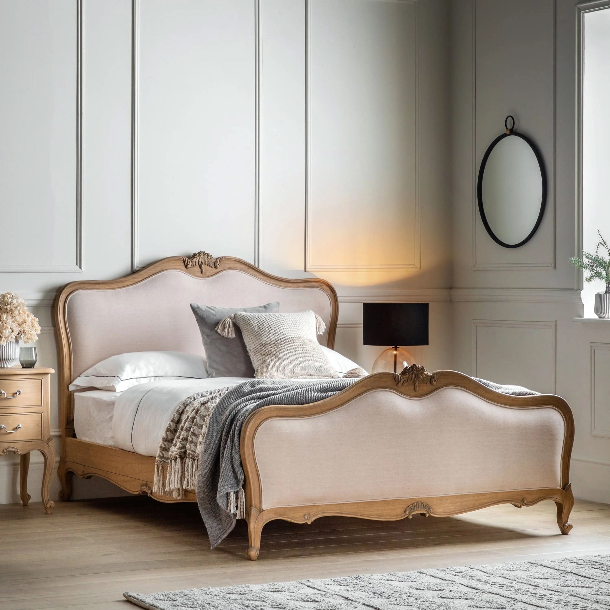 Isadora King Linen Upholstered Bed Weathered   Nicholas John Interiors