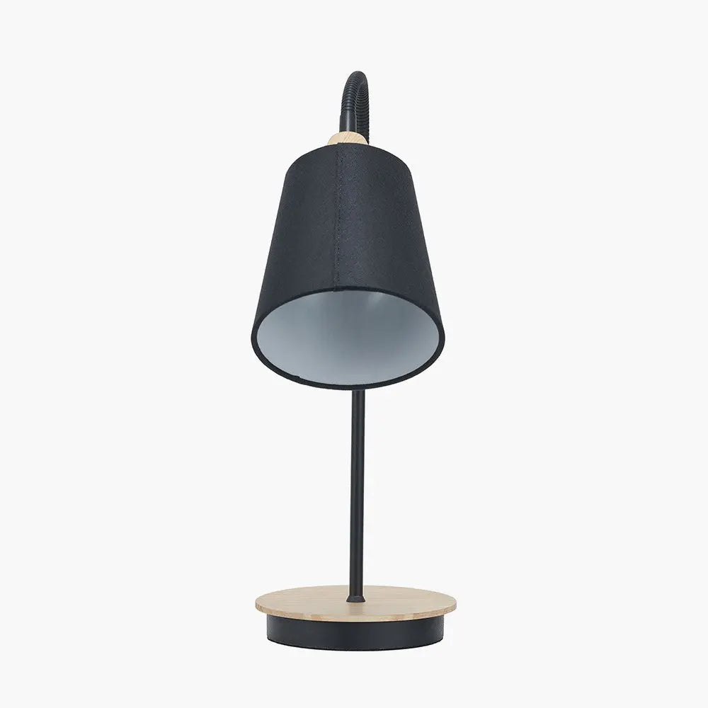 Juna Black Metal and Natural Wood Table Lamp  Nicholas John Interiors