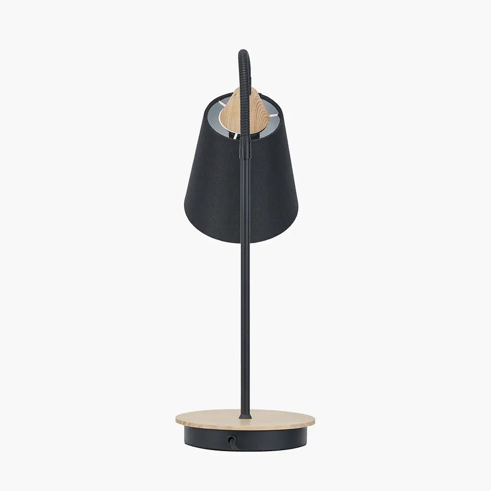 Juna Black Metal and Natural Wood Table Lamp  Nicholas John Interiors