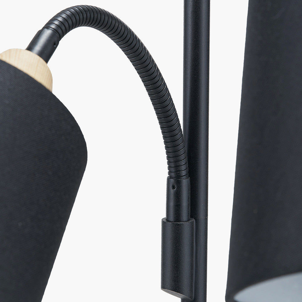 Juna Black Metal and Natural Wood Two Head Floor Lamp  Nicholas John Interiors