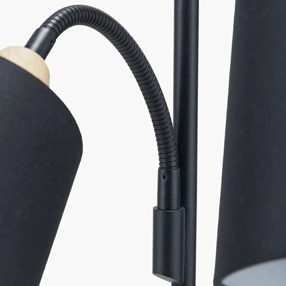 Juna Black Metal and Natural Wood Two Head Floor Lamp  Nicholas John Interiors