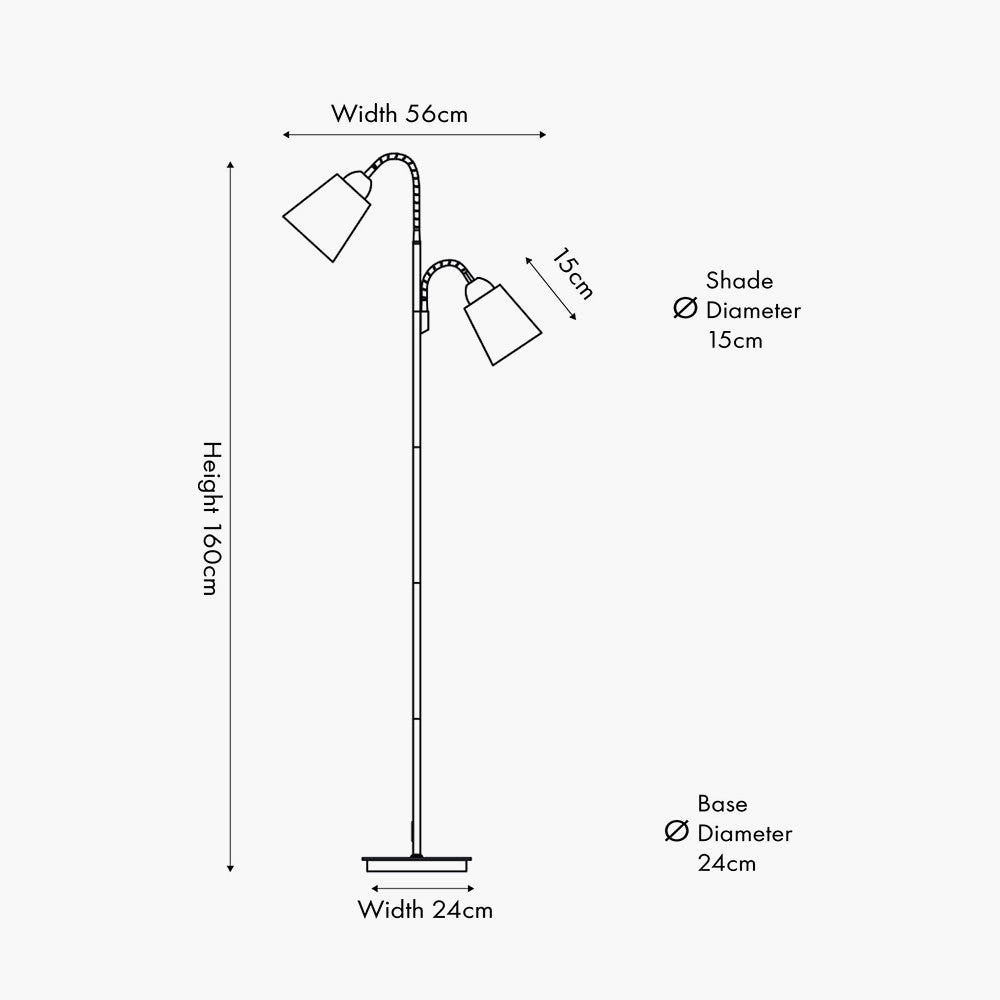 Juna Black Metal and Natural Wood Two Head Floor Lamp  Nicholas John Interiors