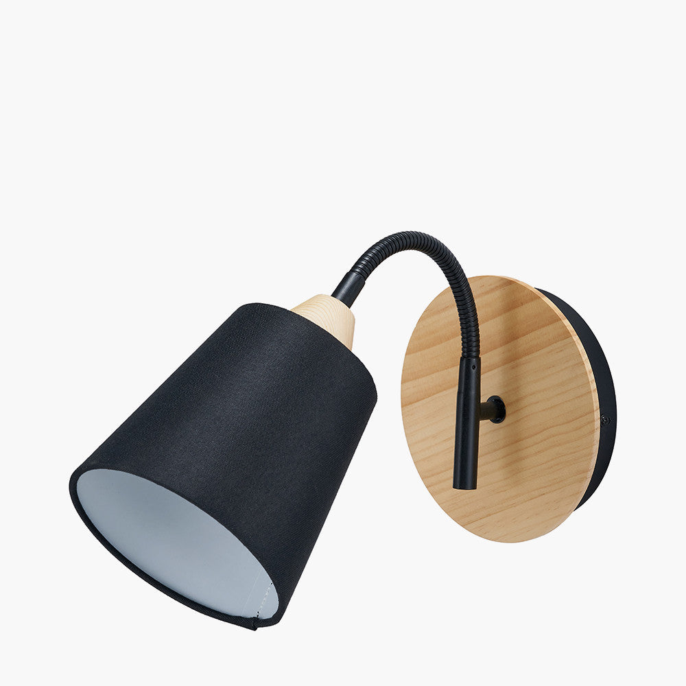 Juna Black Metal and Natural Wood Wall Light  Nicholas John Interiors