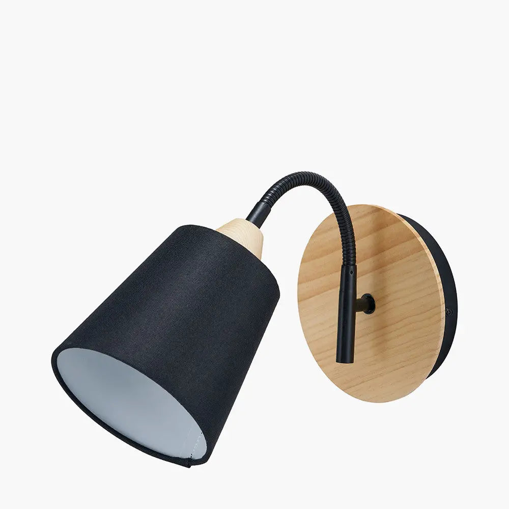 Juna Black Metal and Natural Wood Wall Light  Nicholas John Interiors