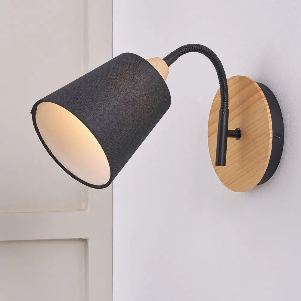 Juna Black Metal and Natural Wood Wall Light  Nicholas John Interiors