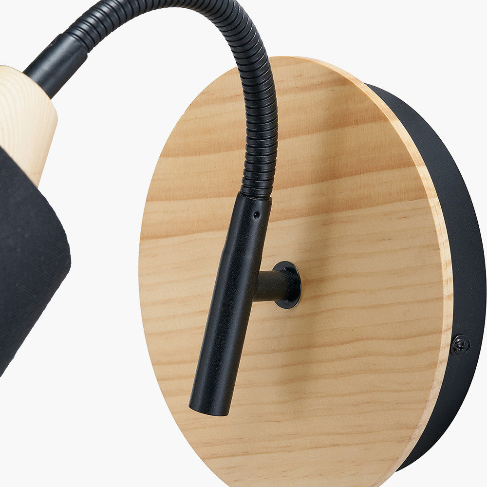 Juna Black Metal and Natural Wood Wall Light  Nicholas John Interiors