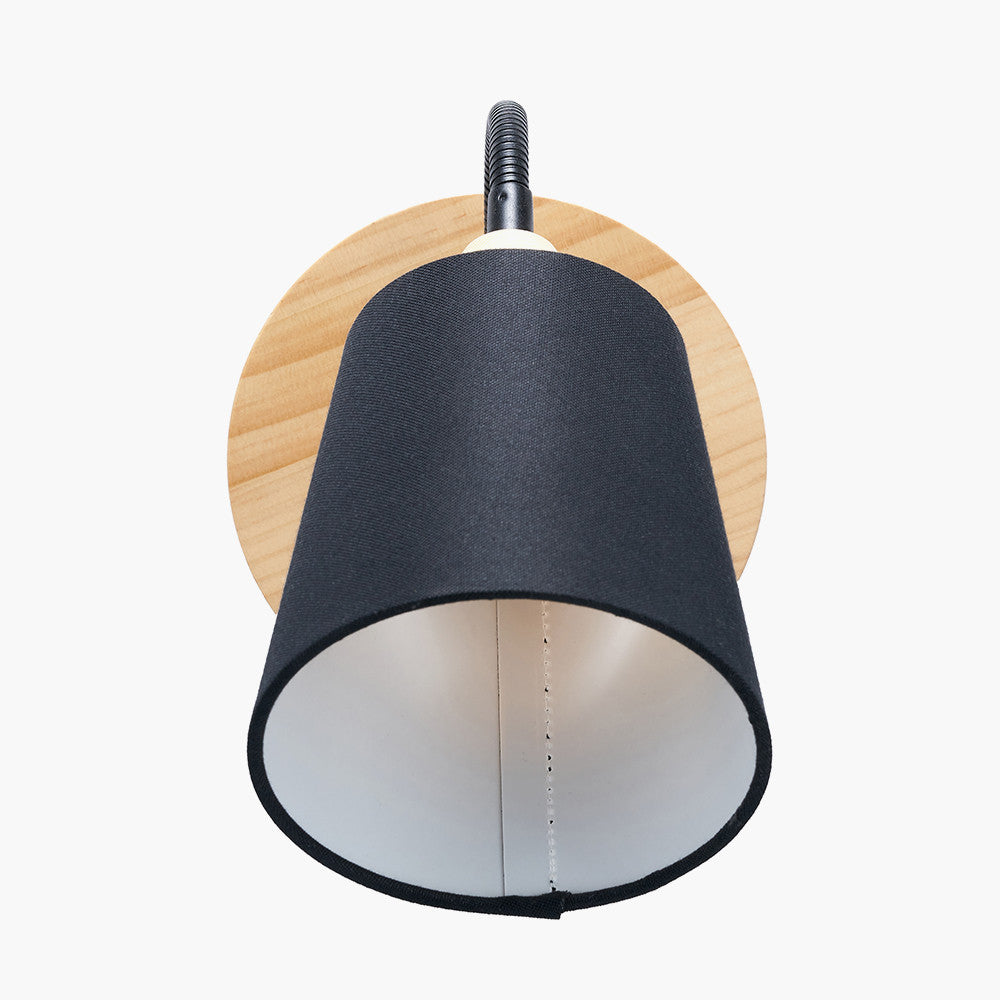 Juna Black Metal and Natural Wood Wall Light  Nicholas John Interiors