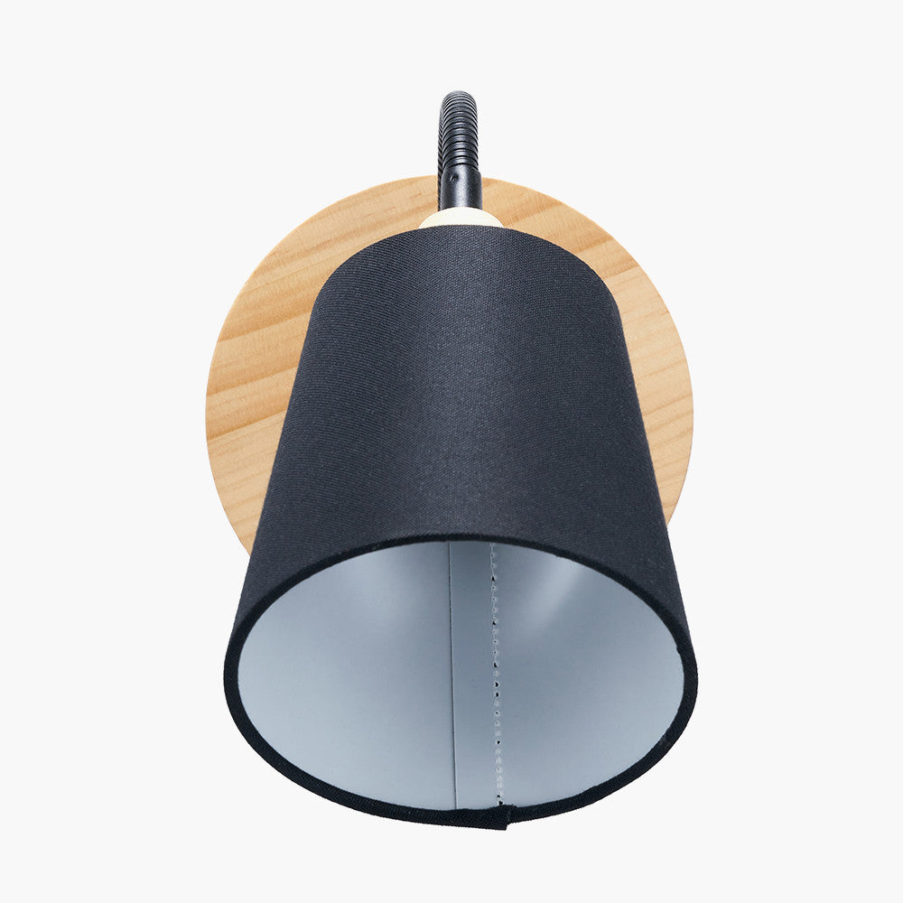 Juna Black Metal and Natural Wood Wall Light  Nicholas John Interiors