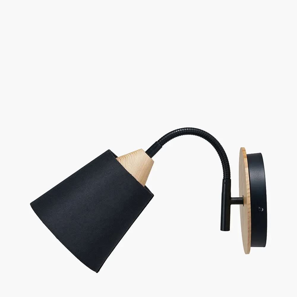 Juna Black Metal and Natural Wood Wall Light  Nicholas John Interiors