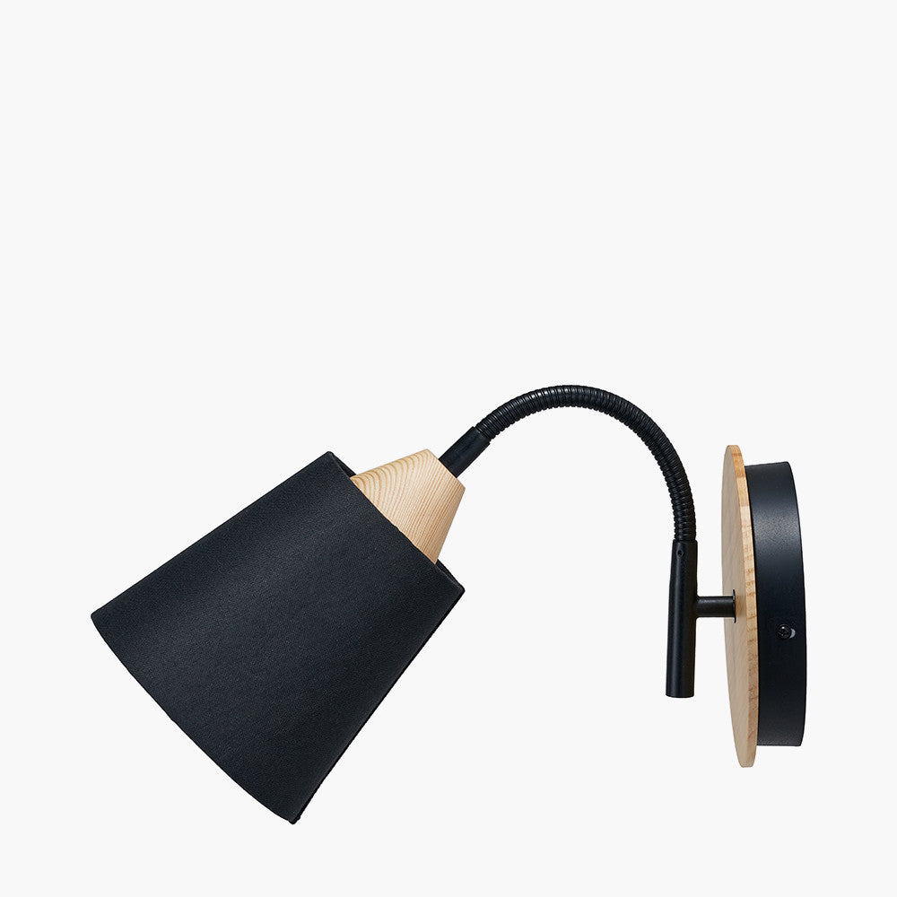 Juna Black Metal and Natural Wood Wall Light  Nicholas John Interiors