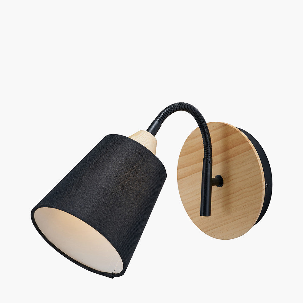 Juna Black Metal and Natural Wood Wall Light  Nicholas John Interiors
