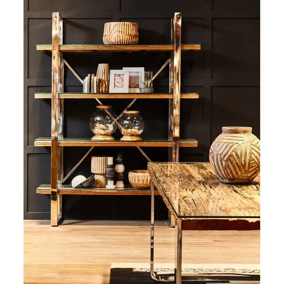 Kaisha Natural Wood Four Tier Shelf Unit   Nicholas John Interiors