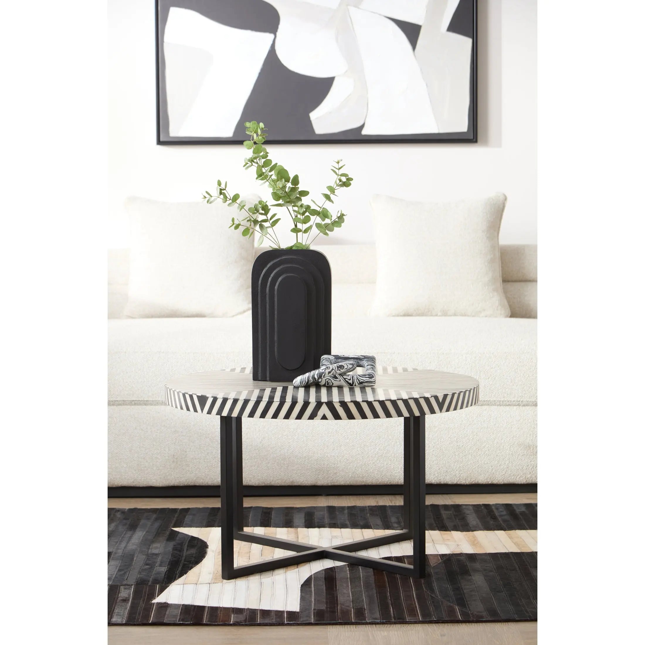 Kalani Bone Inlay Coffee Table with Cross Metal Legs  Nicholas John Interiors