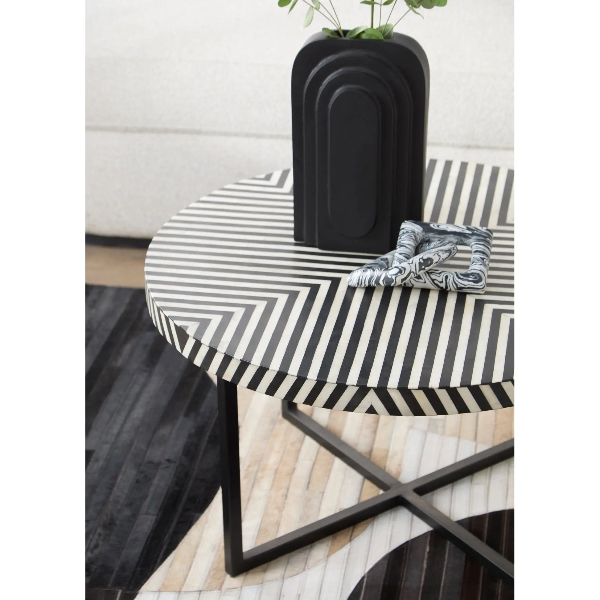 Kalani Bone Inlay Coffee Table with Cross Metal Legs  Nicholas John Interiors
