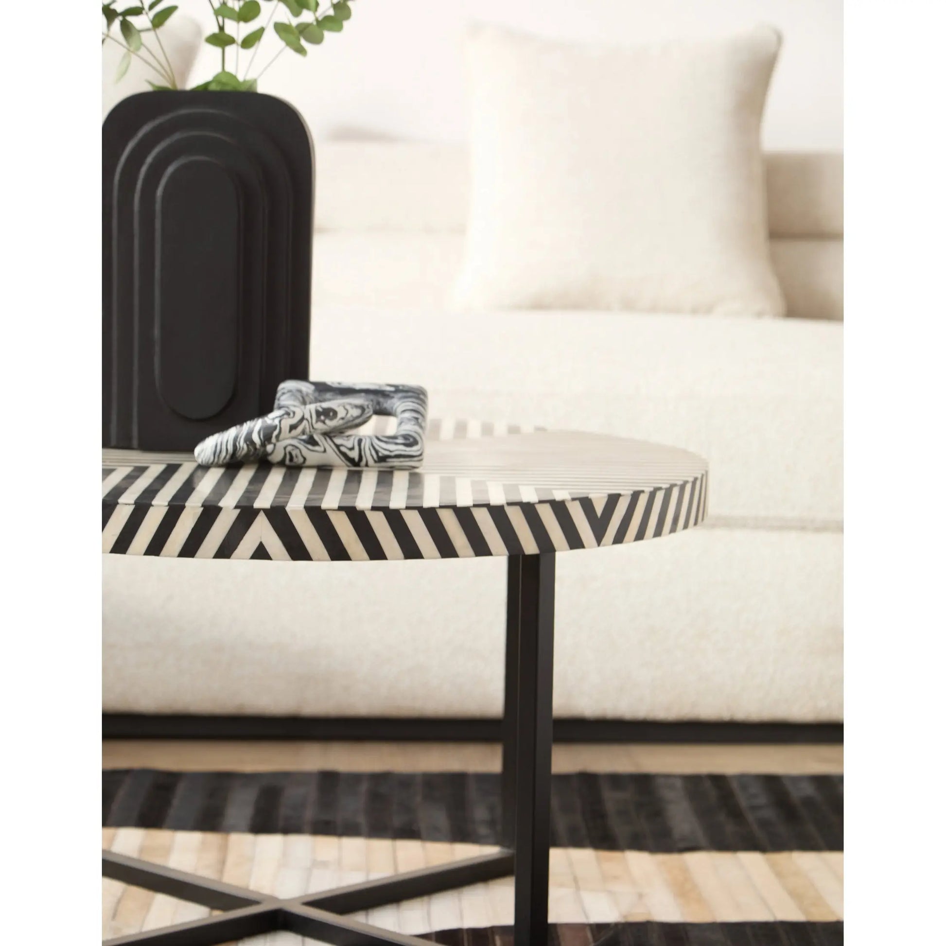 Kalani Bone Inlay Coffee Table with Cross Metal Legs  Nicholas John Interiors
