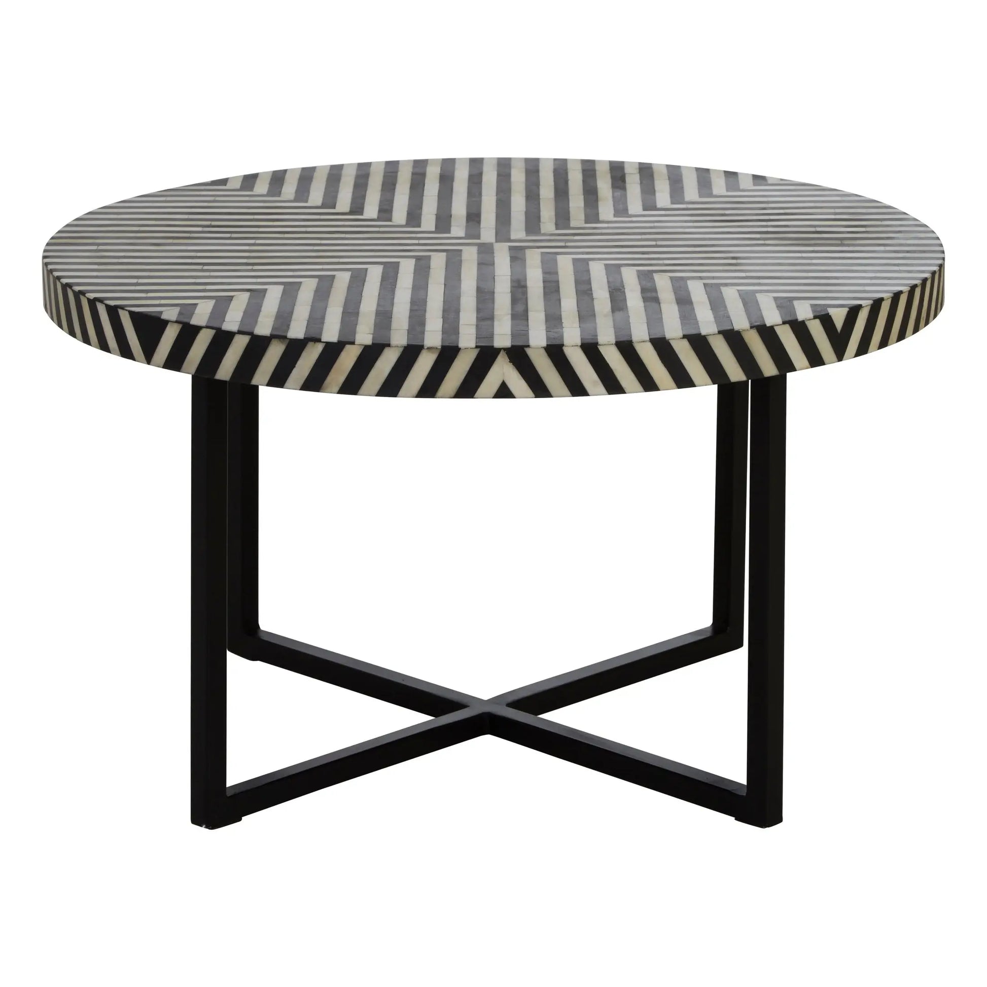 Kalani Bone Inlay Coffee Table with Cross Metal Legs  Nicholas John Interiors