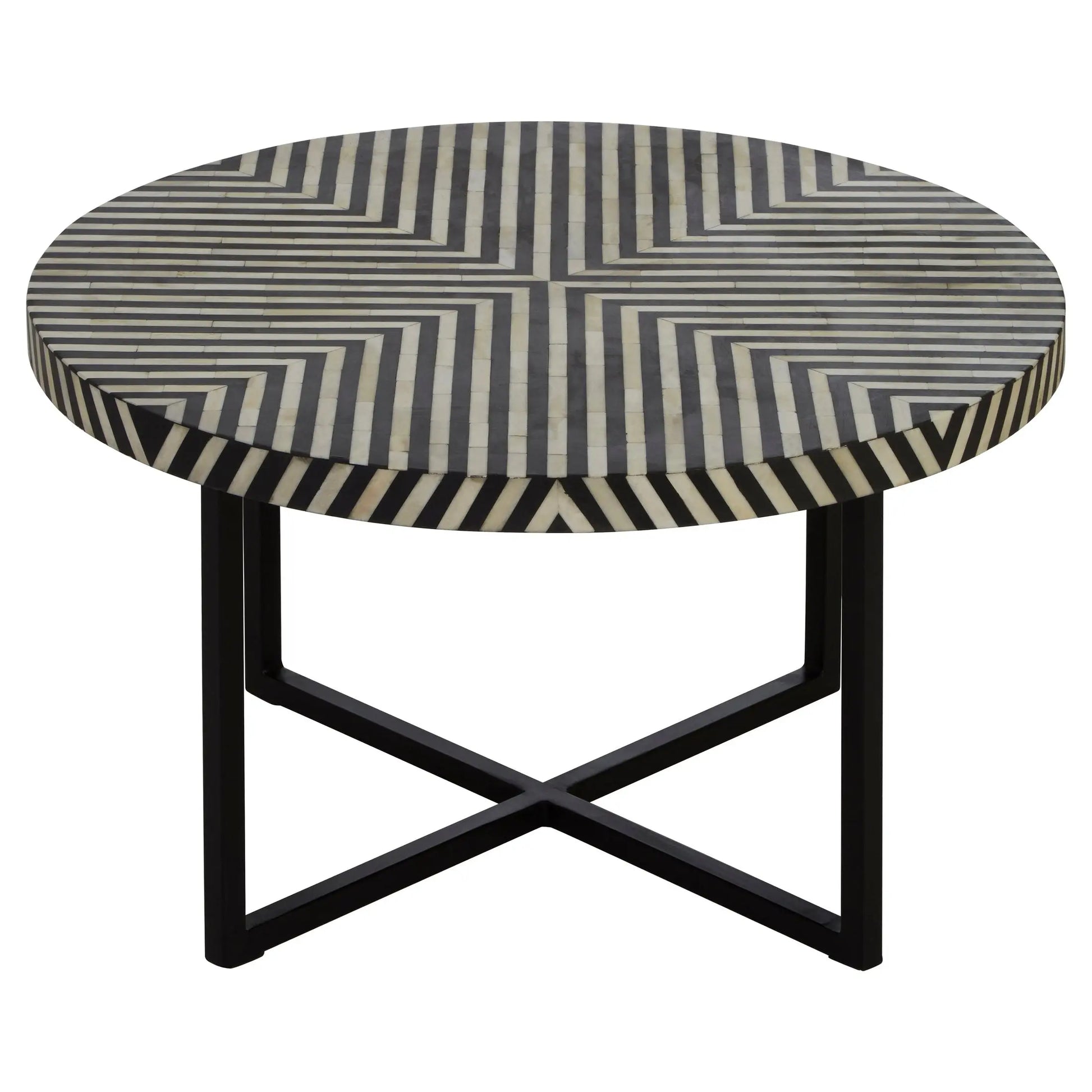Kalani Bone Inlay Coffee Table with Cross Metal Legs  Nicholas John Interiors