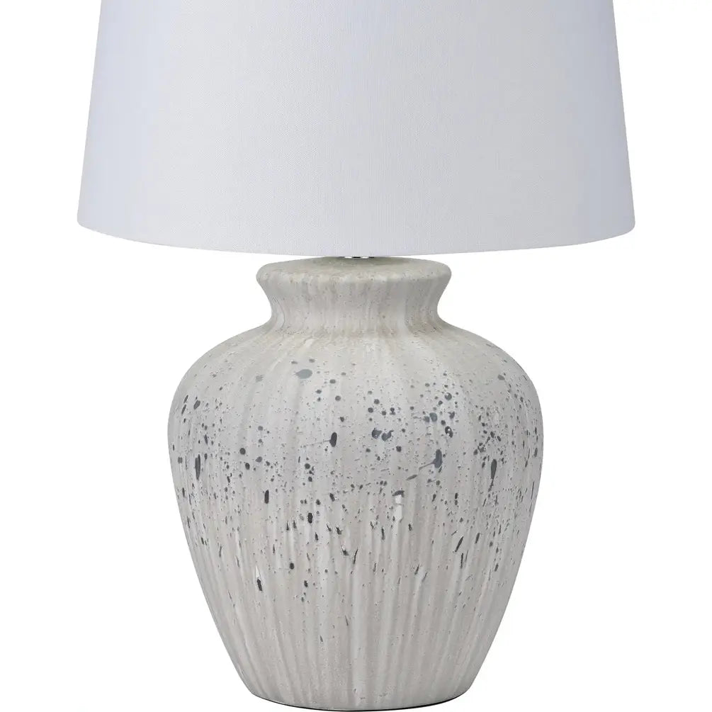 Kalli White and Grey Flecked Ceramic Table Lamp   Nicholas John Interiors