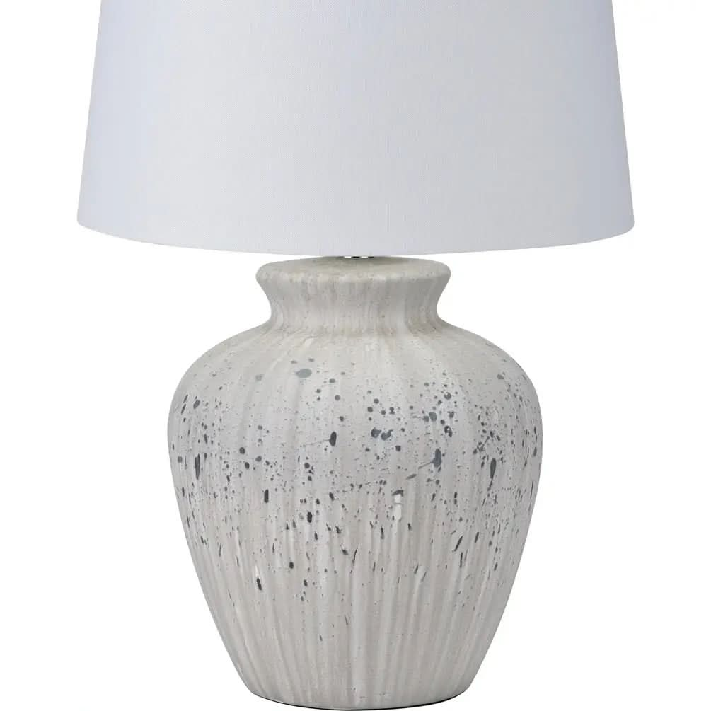 Kalli White and Grey Flecked Ceramic Table Lamp   Nicholas John Interiors