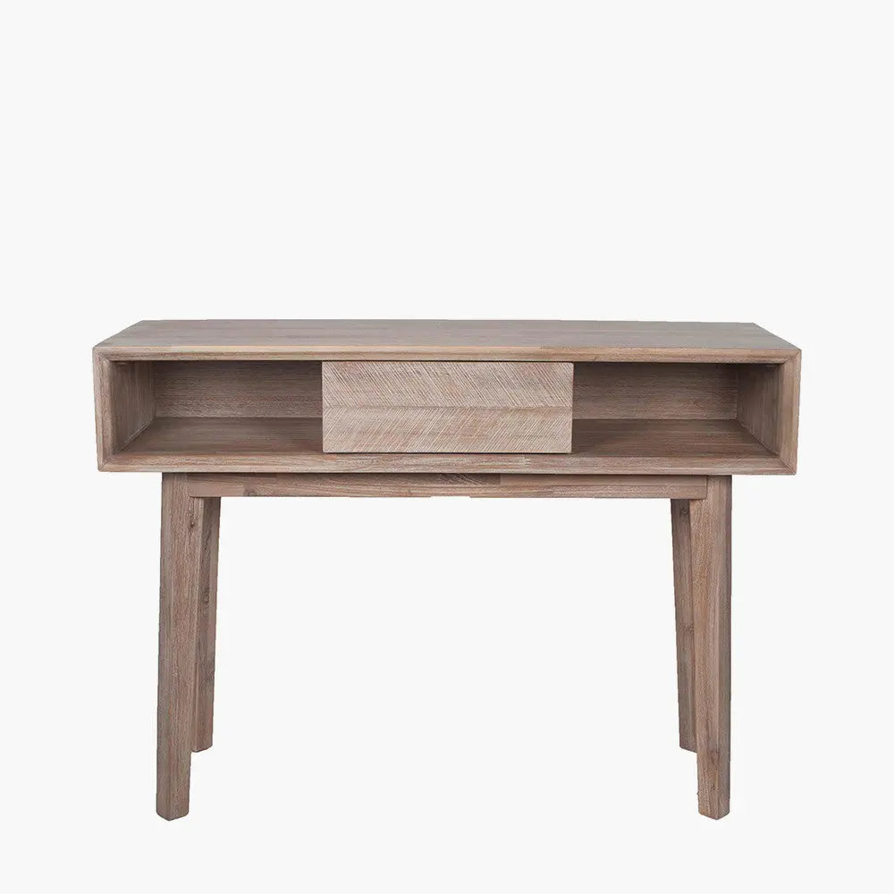 Kalmar Sand Wash Acacia Wood 1 Drawer Console Table  Nicholas John Interiors