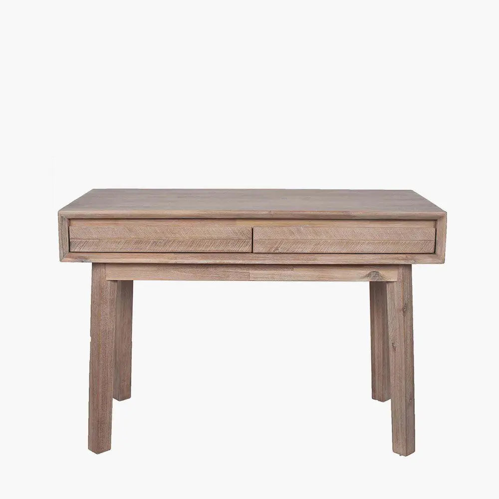 Kalmar Sand Wash Acacia Wood 2 Drawer Desk   Nicholas John Interiors