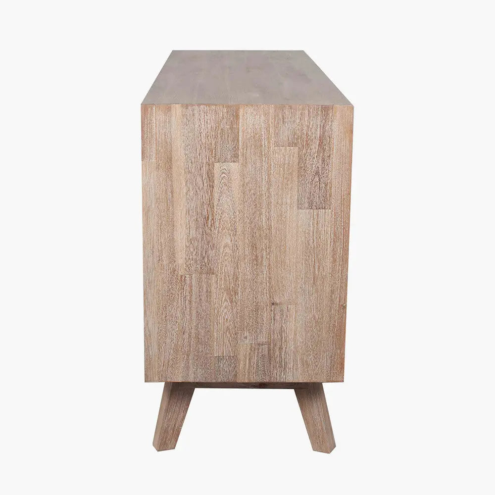 Kalmar Sand Wash Acacia Wood 3 Drawer 3 Door Sideboard   Nicholas John Interiors