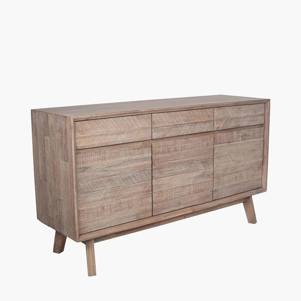 Kalmar Sand Wash Acacia Wood 3 Drawer 3 Door Sideboard   Nicholas John Interiors