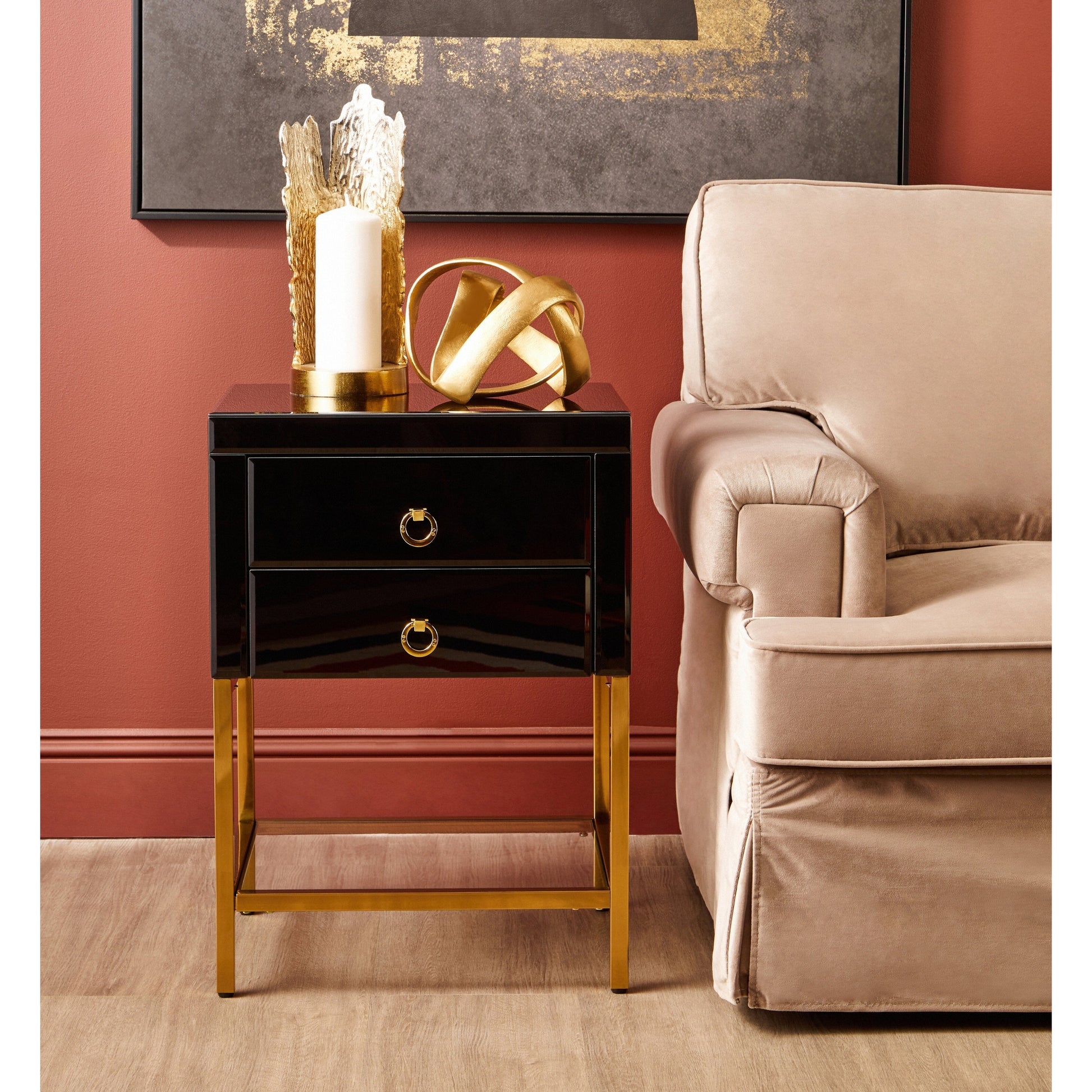 Kenswick Townhouse Black 2 Drawer Side Table  Nicholas John Interiors